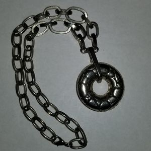 Necklace Silver Tone Link Snake Goth Metal Pendant